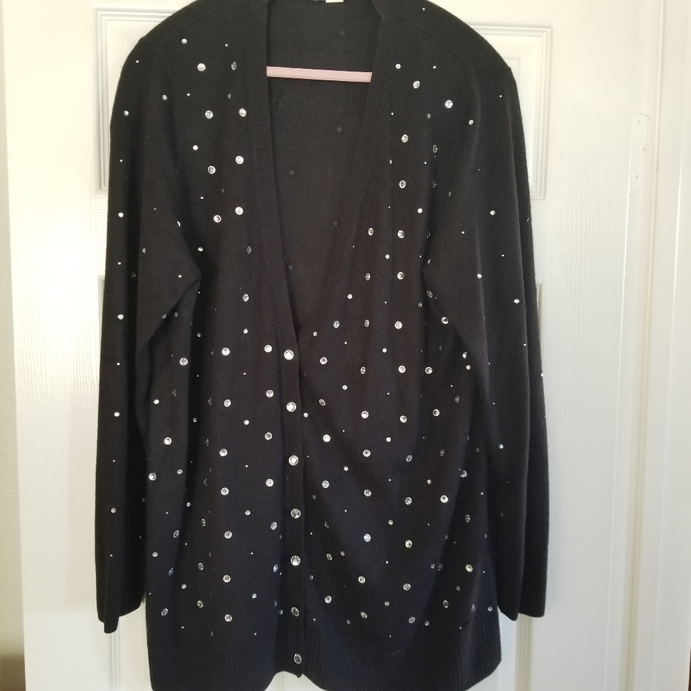 Bejeweled Knit Cardigan 1X black